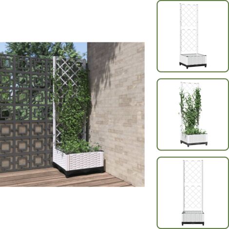 The Living Store Jardinera con enrejado PP blanco 40x40x121,5 cm - Maceta inferior
