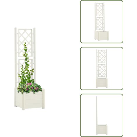 The Living Store Jardinera con enrejado PP blanco 43x43x142 cm - Macetero para plantas