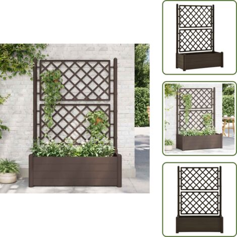 The Living Store Jardinera con enrejado PP moca 100x43x142 cm - Macetero para plantas