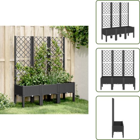 The Living Store Jardinera con enrejado PP negro 120x40x142 cm - Jardinera de exterior