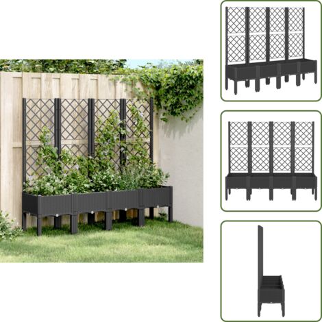 The Living Store Jardinera con enrejado PP negro 160x40x142 cm - Jardinera de exterior