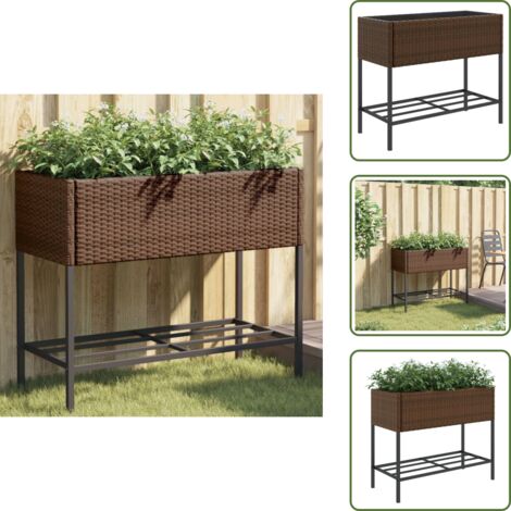 The Living Store Jardinera con estante ratán sintético marrón - Ratán sintético
