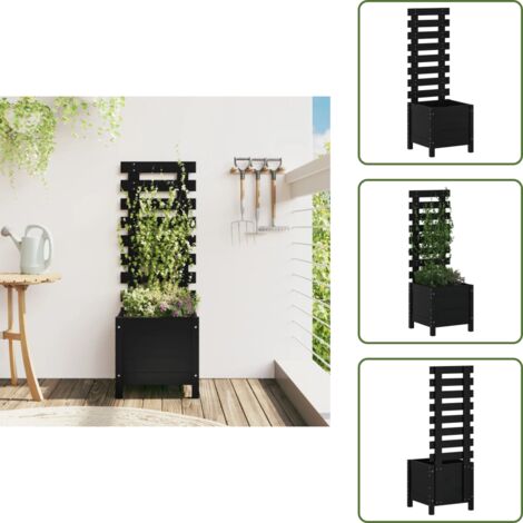 The Living Store Jardinera con estantería madera maciza pino negro 39x39,5x114cm - Maceta para jardín