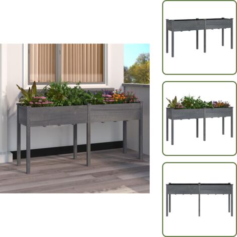 The Living Store Jardinera con forro madera maciza de abeto gris 161x45x76 cm - Macetero para plantas