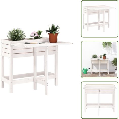 The Living Store Jardinera con tapa plegable madera maciza de pino blanca - Jardinera con tablero plegable