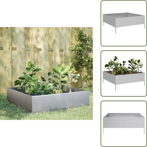 The Living Store Jardinera de acero galvanizado 100x100x25 cm - Bancal elevado