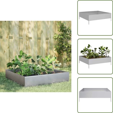 The Living Store Jardinera de acero galvanizado 100x100x33,5 cm - Bancal elevado