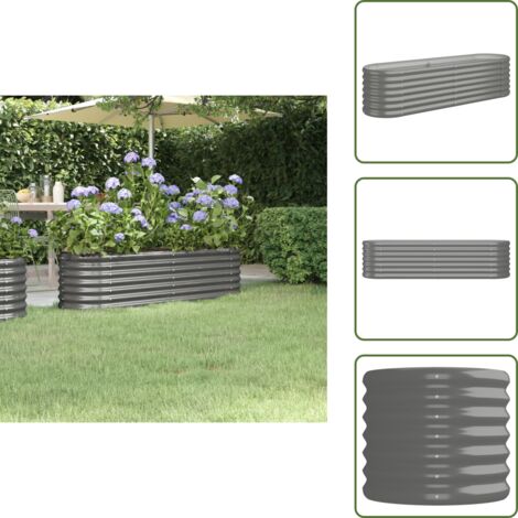 The Living Store Jardinera de acero galvanizado gris 152x40x36cm - Maceta de metal