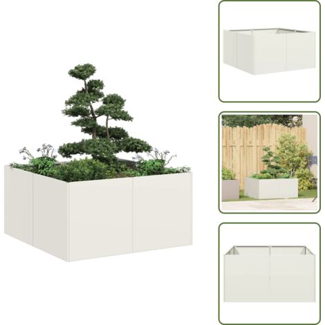 The Living Store Jardinera de acero laminado en frío blanco 80x80x40 cm - Jardinera de exterior