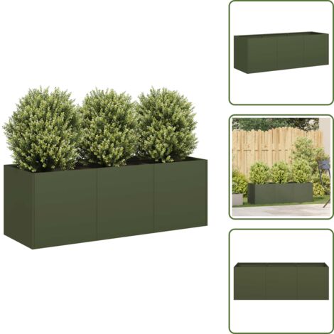 The Living Store Jardinera de acero laminado en frío verde oliva 120x40x40 cm - Jardinera verde oliva