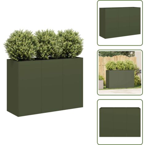 The Living Store Jardinera de acero laminado en frío verde oliva 120x40x80 cm - Jardinera verde oliva