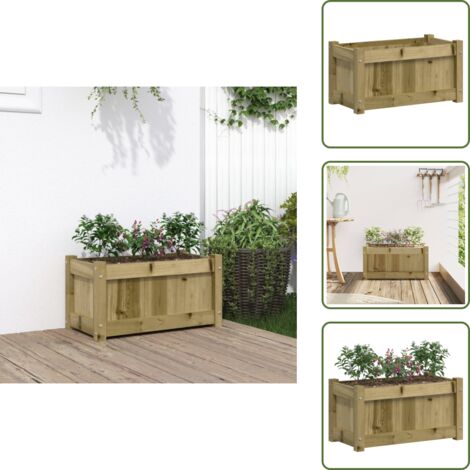 The Living Store Jardinera de madera de pino impregnada 60x31x31 cm - Jardinera de exterior