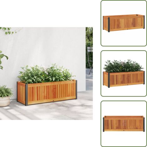 The Living Store Jardinera de madera maciza de acacia y acero 80x30x27,5 cm - Maceta decorativa