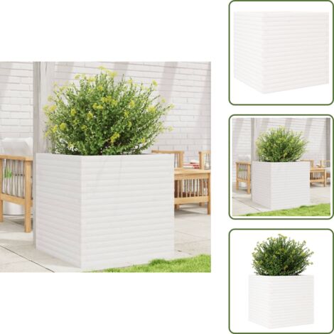 The Living Store Jardinera de madera maciza de pino blanca 70x70x68,5 cm - Jardinera de pino