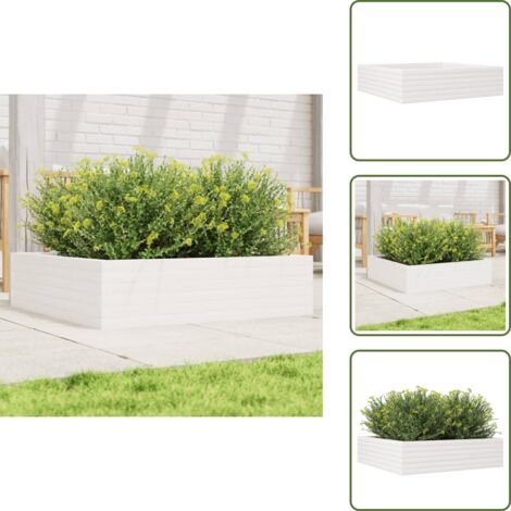 The Living Store Jardinera de madera maciza de pino blanca 90x90x23 cm - Macetero de jardín