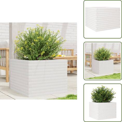 The Living Store Jardinera de madera maciza de pino blanco 60x60x45,5 cm - Macetero de jardín