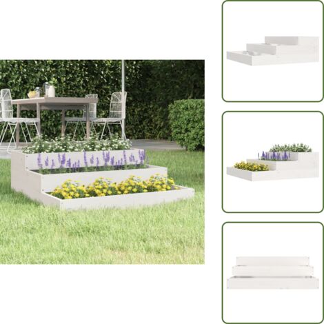 The Living Store Jardinera de madera maciza de pino blanco 78x78x27 cm - Maceta de pino