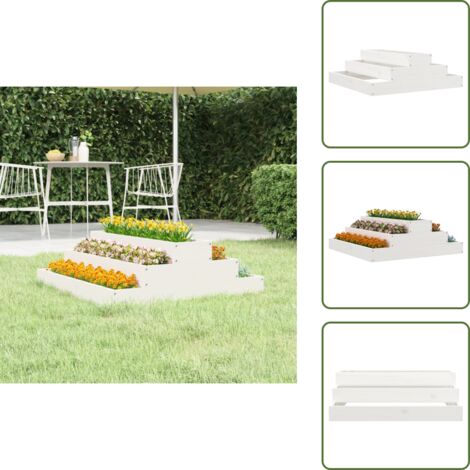 The Living Store Jardinera de madera maciza de pino blanco 80x80x27 cm - Maceta de pino