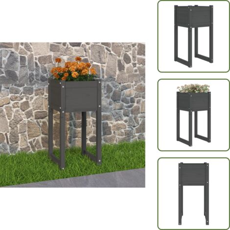 The Living Store Jardinera de madera maciza de pino gris 40x40x81 cm - Maceta decorativa