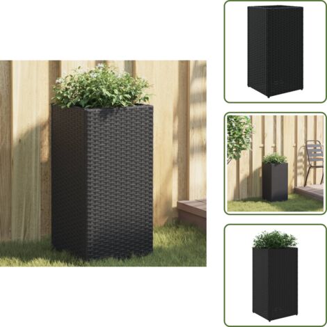 The Living Store Jardinera de ratán sintético negra 30x30x60 cm - Jardinera de exterior