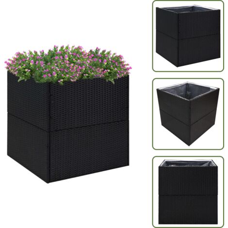The Living Store Jardinera de ratán sintético negra 80x80x80 cm - Jardinera
