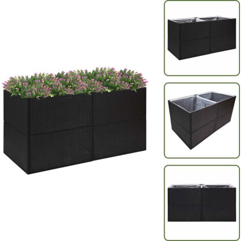 The Living Store Jardinera de ratán sintético negro 157x80x80 cm - Maceta de jardín