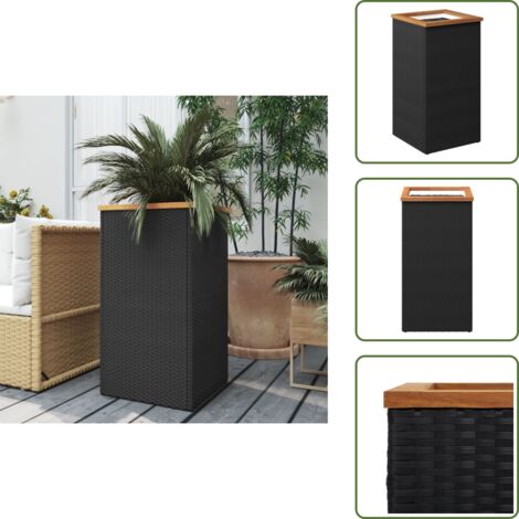 The Living Store Jardinera de ratán sintético negro 40x40x80 cm - Macetero exterior