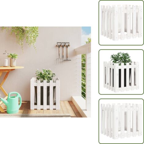 The Living Store Jardinera diseño de valla madera maciza pino blanca 50x50x50 cm - Macetero de pino