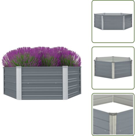 The Living Store Jardinera elevada 129x129x45 cm acero galvanizado gris - Maceta hexagonal