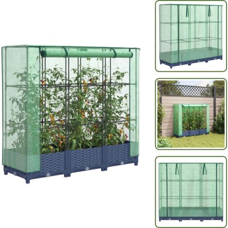The Living Store Jardinera elevada con cubierta de invernadero aspecto ratán 120x40x123 cm - Bancal con cubierta