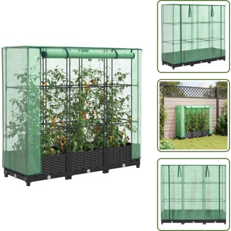 The Living Store Jardinera elevada con cubierta de invernadero aspecto ratán 120x40x123 cm - Bancal con cubierta