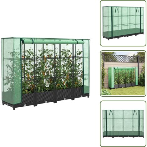 The Living Store Jardinera elevada con cubierta de invernadero aspecto ratán 160x40x123 cm - Bancal con cubierta