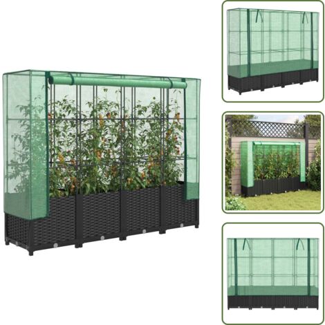 The Living Store Jardinera elevada con cubierta de invernadero aspecto ratán 160x40x138 cm - Bancal con cubierta