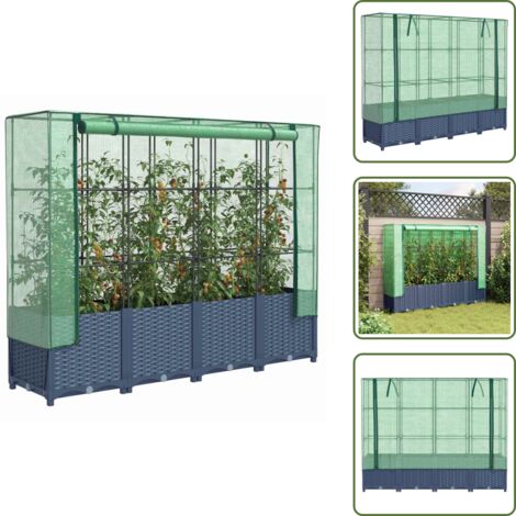The Living Store Jardinera elevada con cubierta de invernadero aspecto ratán 160x40x138 cm - Bancal con cubierta