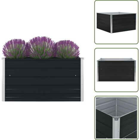 The Living Store Jardinera elevada de acero galvanizado antracita 100x100x45 cm - Maceta de jardín