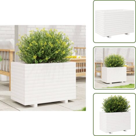 The Living Store Jardinera madera maciza de pino blanco 70x40x49,5 cm - Macetero de jardín