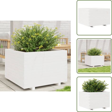The Living Store Jardinera madera maciza de pino blanco 70x70x49,5 cm - Macetero de jardín