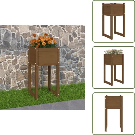 The Living Store Jardinera madera maciza de pino marrón miel 40x40x81 cm - Maceta decorativa