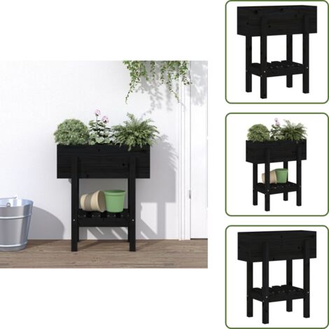 The Living Store Jardinera madera maciza de pino negro 62x30x69 cm - Macetero para jardín