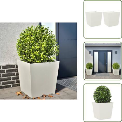 The Living Store Jardineras 2 uds de acero blanco 50x50x50 cm - Jardinera