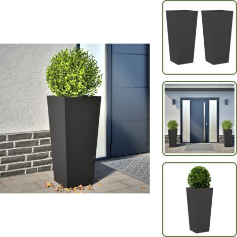 The Living Store Jardineras 2 uds de acero negro 35x35x75 cm - Jardineras