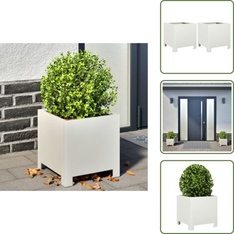 The Living Store Jardineras 2 unidades acero blanco 30x30x30 cm - Jardineras