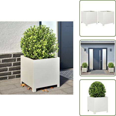 The Living Store Jardineras 2 unidades acero blanco 40x40x40 cm - Jardinera