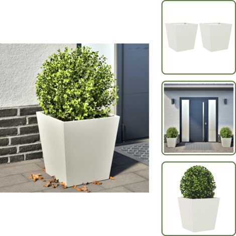 The Living Store Jardineras 2 unidades acero blanco 40x40x40 cm - Jardineras