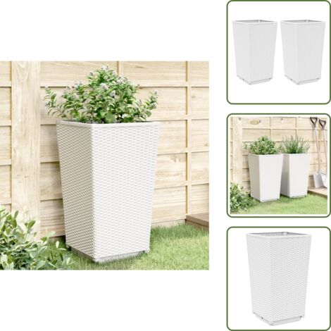 The Living Store Jardineras 2 unidades PP blanco 32,5x32,5x57 cm - Jardineras de patio