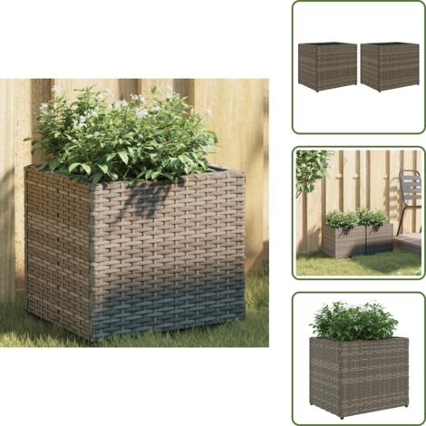 The Living Store Jardineras 2 unidades ratán sintético gris 36x30x32 cm - Macetas