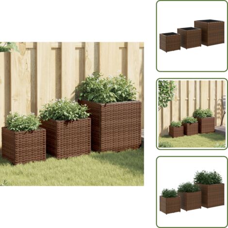 The Living Store Jardineras 3 unidades ratán sintético marrón - Jardinera