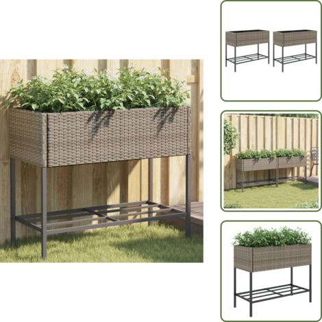 The Living Store Jardineras con estante 2 uds ratán sintético gris 90x40x75 cm - Maceteros