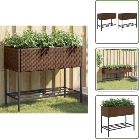 The Living Store Jardineras con estante 2 uds ratán sintético marrón 90x40x75 cm - Maceteros