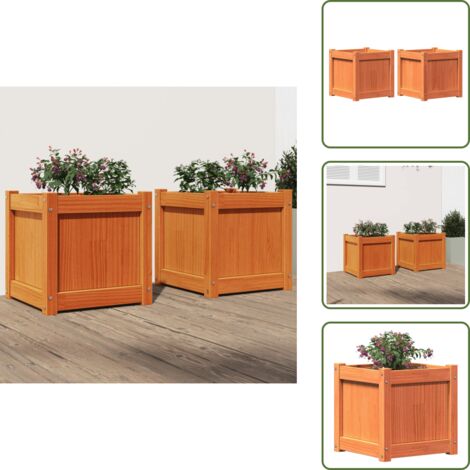 The Living Store Jardineras de exterior 2 uds madera maciza de pino marrón cera - Jardineras de madera